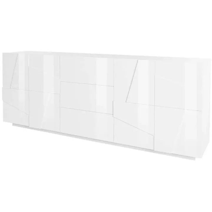 Credenza 224x86h cm 4 ante 3 cassetti moderna bianco lucido Zenzero Gihome®