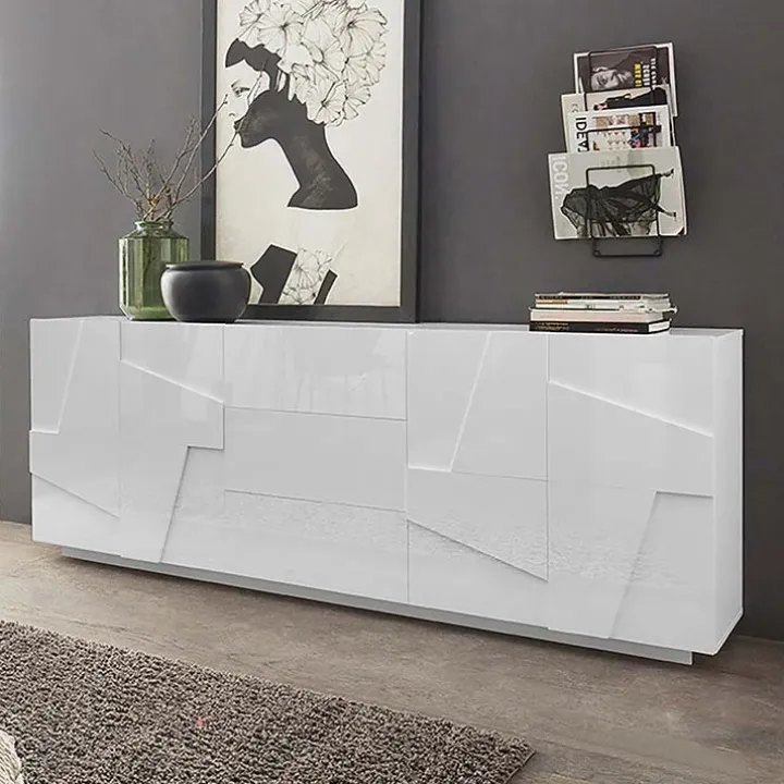 Credenza 224x86h cm 4 ante 3 cassetti moderna bianco lucido Zenzero Gihome®