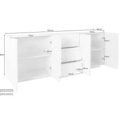 Credenza 224x86h cm 4 ante 3 cassetti moderna bianco lucido Zenzero Gihome®