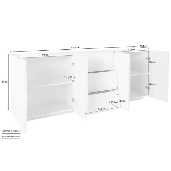 Credenza 224x86h cm 4 ante 3 cassetti moderna ossido Zenzero Gihome®