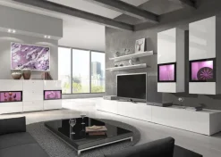 Credenza 132x70h cm 2 ante 3 cassetti moderna bianco lucido nero Emotion Gihome®