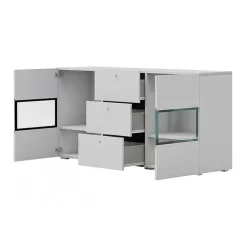 Credenza 132x70h cm 2 ante 3 cassetti moderna bianco lucido nero Emotion Gihome®