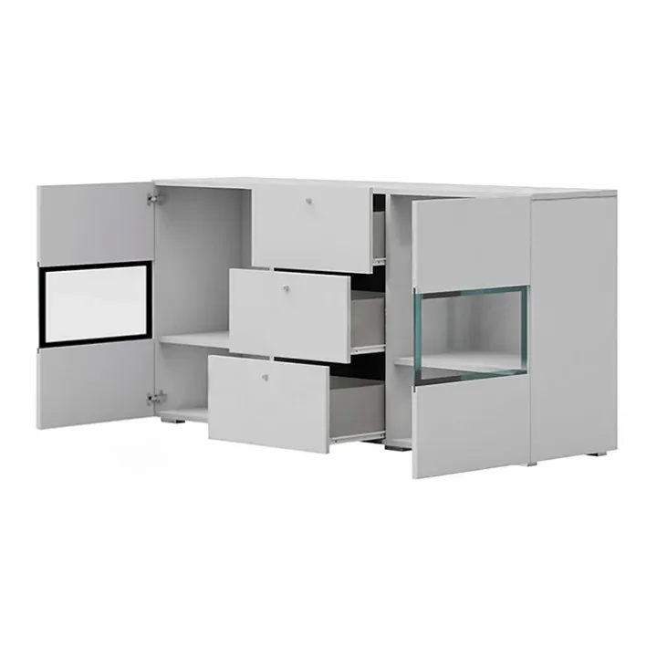 Credenza 132x70h cm 2 ante 3 cassetti moderna bianco lucido nero Emotion Gihome®