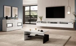 Credenza 132x70h cm 2 ante 3 cassetti moderna bianco lucido nero Emotion Gihome®