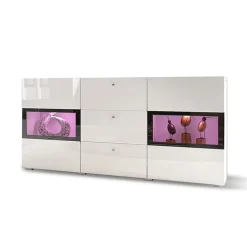 Credenza 132x70h cm 2 ante 3 cassetti moderna bianco lucido nero Emotion Gihome®
