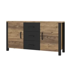 Credenza 147x79h cm 2 ante 3 cassetti moderna quercia nero opaco Nebraska
