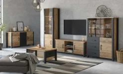Credenza 147x79h cm 2 ante 3 cassetti moderna quercia nero opaco Nebraska