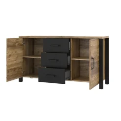 Credenza 147x79h cm 2 ante 3 cassetti moderna quercia nero opaco Nebraska