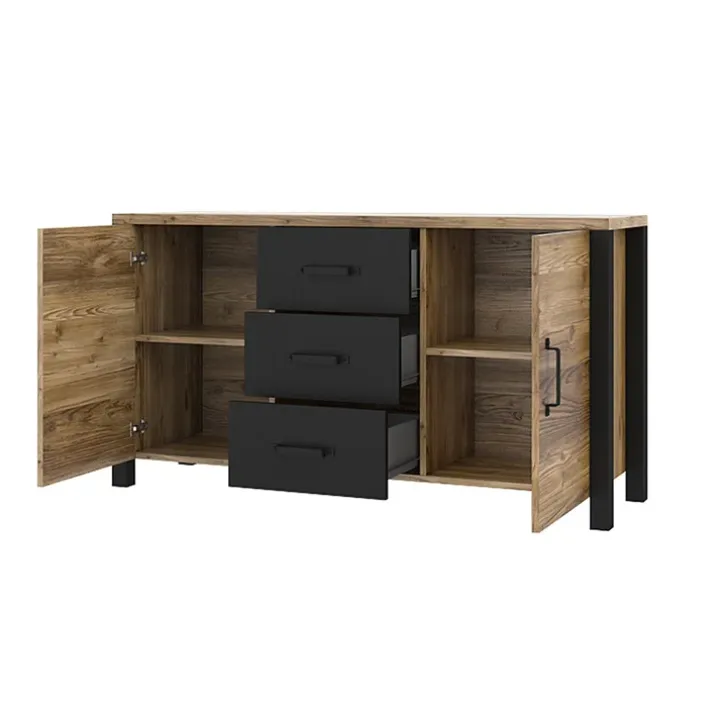 Credenza 147x79h cm 2 ante 3 cassetti moderna quercia nero opaco Nebraska