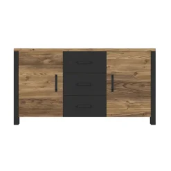 Credenza 147x79h cm 2 ante 3 cassetti moderna quercia nero opaco Nebraska