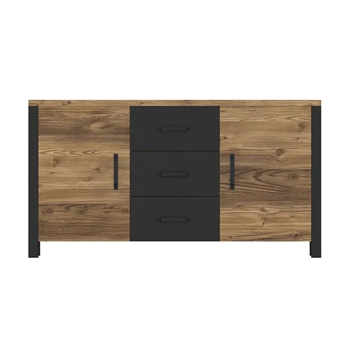 Credenza 147x79h cm 2 ante 3 cassetti moderna quercia nero opaco Nebraska