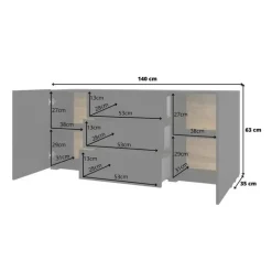 Credenza 140x63h cm 2 ante 3 cassetti moderna soggiorno nero Fusion