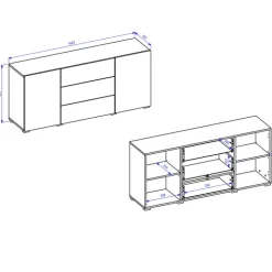 Credenza 140x63h cm 2 ante 3 cassetti moderna soggiorno nero Fusion