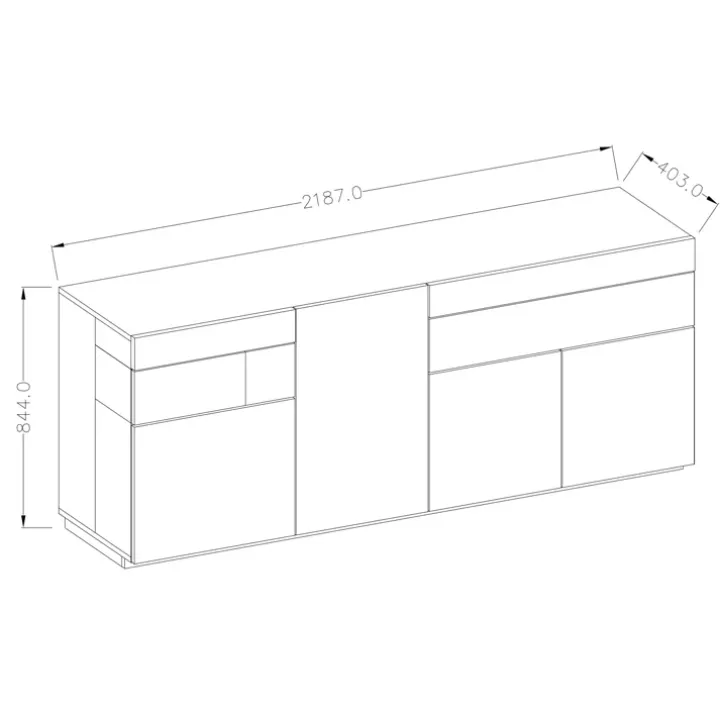 Credenza 219x85h cm 4 ante 2 cassetti moderna antracite rovere Bahama