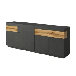 Credenza 219x85h cm 4 ante 2 cassetti moderna antracite rovere Bahama