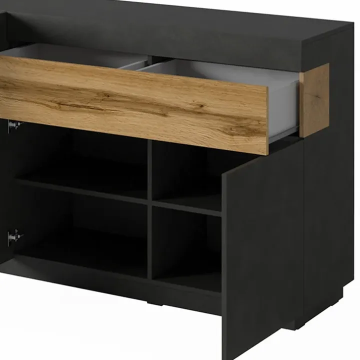 Credenza 219x85h cm 4 ante 2 cassetti moderna antracite rovere Bahama