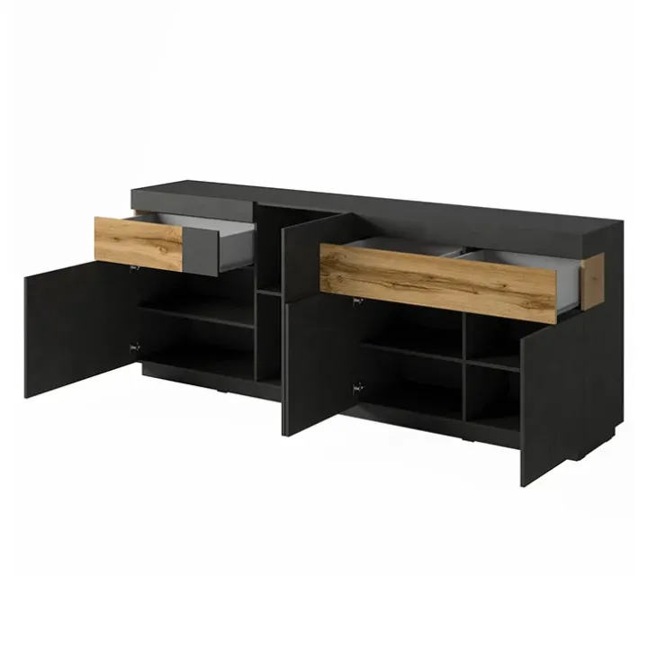 Credenza 219x85h cm 4 ante 2 cassetti moderna antracite rovere Bahama