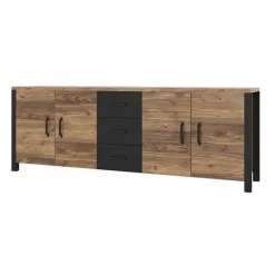 Credenza 220x79h cm 4 ante 3 cassetti moderna quercia nero opaco Nebraska