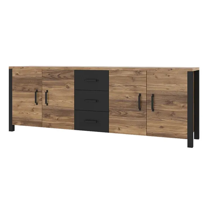 Credenza 220x79h cm 4 ante 3 cassetti moderna quercia nero opaco Nebraska