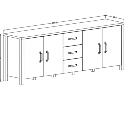 Credenza 220x79h cm 4 ante 3 cassetti moderna quercia nero opaco Nebraska
