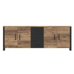 Credenza 220x79h cm 4 ante 3 cassetti moderna quercia nero opaco Nebraska