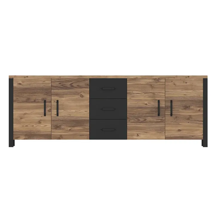 Credenza 220x79h cm 4 ante 3 cassetti moderna quercia nero opaco Nebraska