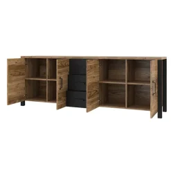 Credenza 220x79h cm 4 ante 3 cassetti moderna quercia nero opaco Nebraska