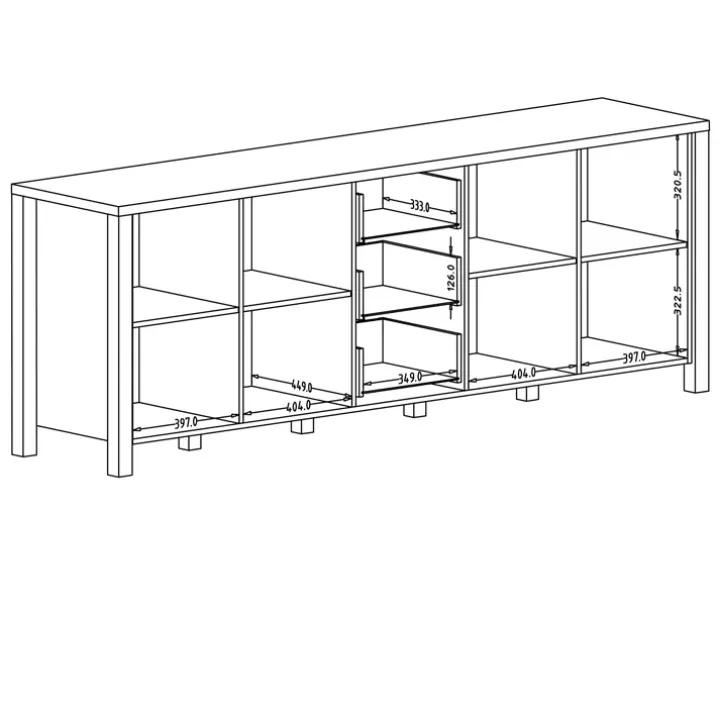 Credenza 220x79h cm 4 ante 3 cassetti moderna quercia nero opaco Nebraska