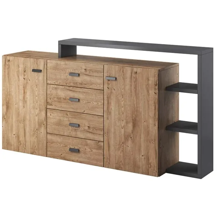 Credenza 180x97h cm 2 ante 4 cassetti moderna rovere antracite Megan Gihome®