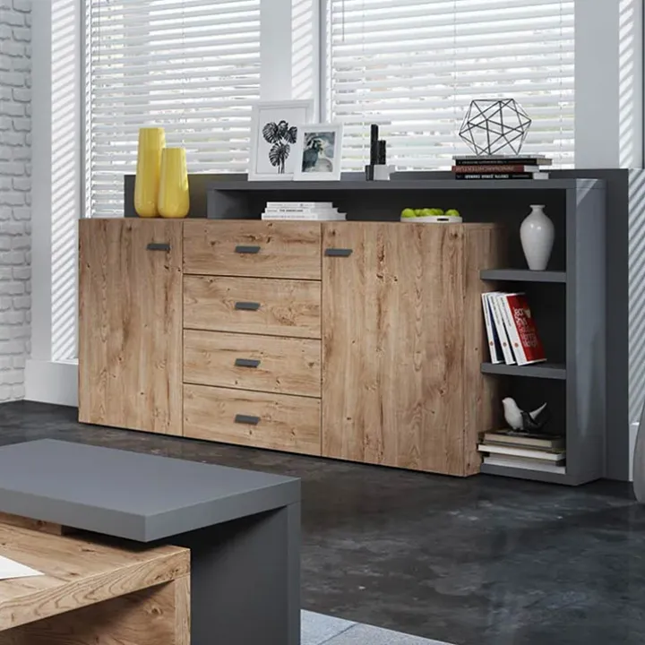 Credenza 180x97h cm 2 ante 4 cassetti moderna rovere antracite Megan Gihome®