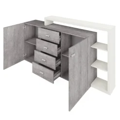 Credenza 180x98h cm 2 ante 4 cassetti moderna bianco cemento Megan Gihome®