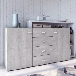 Credenza 180x98h cm 2 ante 4 cassetti moderna bianco cemento Megan Gihome®