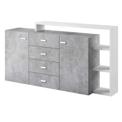 Credenza 180x98h cm 2 ante 4 cassetti moderna bianco cemento Megan Gihome®