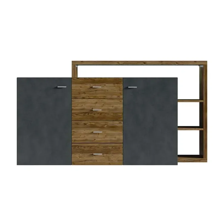 Credenza 180x97h cm 2 ante 4 cassetti moderna antracite spatolato noce Megan Gihome®