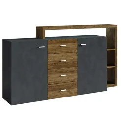 Credenza 180x97h cm 2 ante 4 cassetti moderna antracite spatolato noce Megan Gihome®