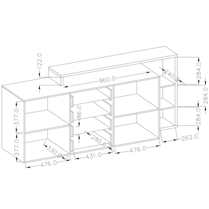 Credenza 180x97h cm 2 ante 4 cassetti moderna antracite spatolato noce Megan Gihome®