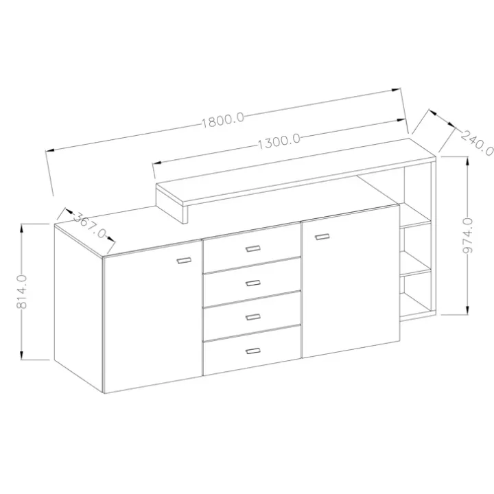 Credenza 180x97h cm 2 ante 4 cassetti moderna antracite spatolato noce Megan Gihome®