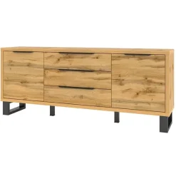 Credenza 201x83h cm 2 ante 3 cassetti moderna quercia nero Petra