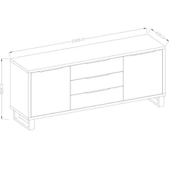 Credenza 201x83h cm 2 ante 3 cassetti moderna quercia nero Petra