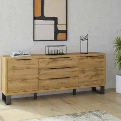Credenza 201x83h cm 2 ante 3 cassetti moderna quercia nero Petra