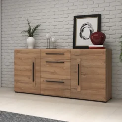 Credenza 180x86h cm 2 ante 3 cassetti moderna rovere nero Maiorca