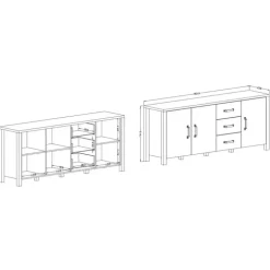 Credenza 192x79h cm 3 ante 3 cassetti moderna quercia nero opaco Nebraska