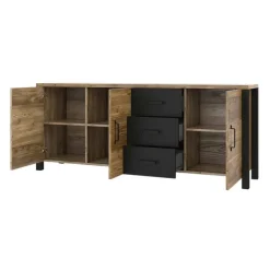 Credenza 192x79h cm 3 ante 3 cassetti moderna quercia nero opaco Nebraska