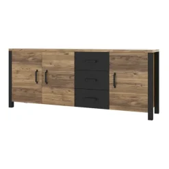 Credenza 192x79h cm 3 ante 3 cassetti moderna quercia nero opaco Nebraska