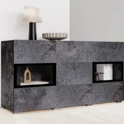 Credenza 132x70h cm 2 ante 3 cassetti moderna ossido nero Emotion Gihome®