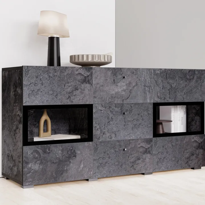 Credenza 132x70h cm 2 ante 3 cassetti moderna ossido nero Emotion Gihome®