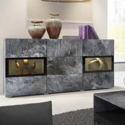 Credenza 132x70h cm 2 ante 3 cassetti moderna ossido nero Emotion Gihome®