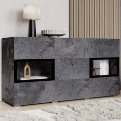 Credenza 132x70h cm 2 ante 3 cassetti moderna ossido nero Emotion Gihome®
