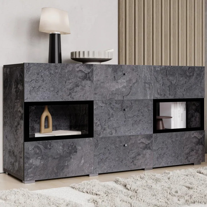 Credenza 132x70h cm 2 ante 3 cassetti moderna ossido nero Emotion Gihome®