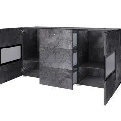 Credenza 132x70h cm 2 ante 3 cassetti moderna ossido nero Emotion Gihome®